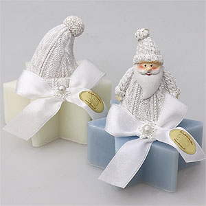 Sheep milk soap star 80g, decorated with santa and santa´s hat, Classic/ice flower 