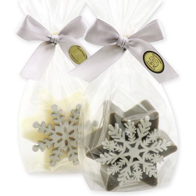 Sheep milk soap star 80g decorated with a snowflake in a cellophane bag, Classic/Christmas rose 