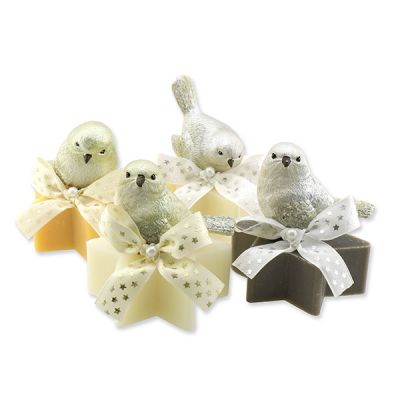 Sheep milk soap star 80g decorated with a bird, Classic/Swiss pine/Christmas rose 