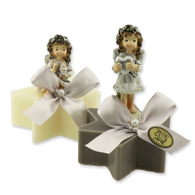 Sheep milk star soap 80g decorated with an angel, Classic/christmas rose silver 