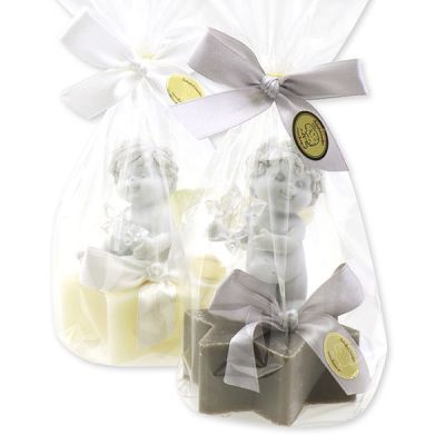 Sheep milk star soap 80g decorated with an angel-Igor in a cellophane, Classic/christmas rose silver 