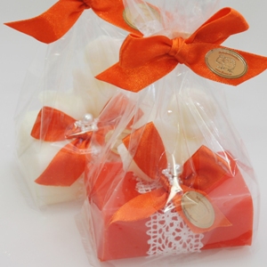 Sheep milk soap 100g decorated with lying soap angel 20g in a cellophane, Classic/Blood orange 