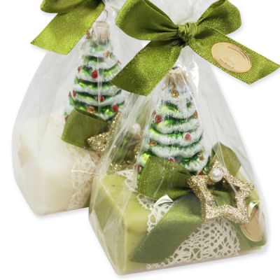 Sheep milk soap 100g, decorated with a glass christmas tree in a cellophane, Classic/verbena 