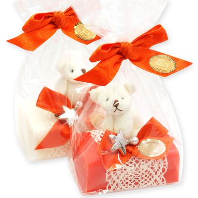 Sheep milk soap 100g decorated with a teddy in a cellophane, Classic/Blood orange 