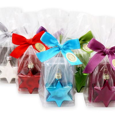 Sheep milk soap 100g, decorated with a glass christmas star in a cellophane, sorted 