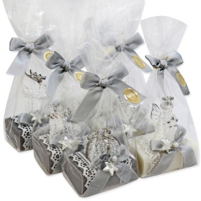 Sheep milk soap 100g decorated with glass angels in a cellophane, Classic/Christmas rose 