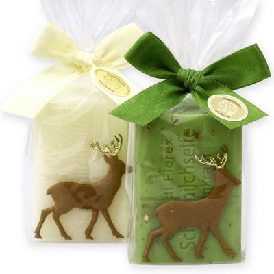 Sheep milk soap 100g  decorated with a felt deer in a cellophane, Classic/verbena 