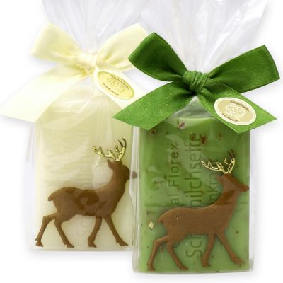 Sheep milk soap 100g,  decorated with a felt deer in a cellophane, Classic/verbena 