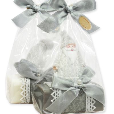 Schafmilchseife eckig 100g dekoriert mit Weihnachtsfiguren in Cello, Classic/Christrose 