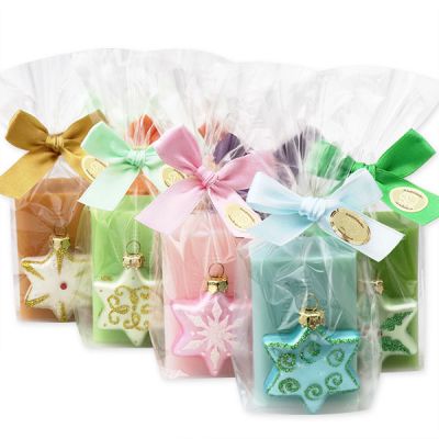 Sheep milk soap 100g, decorated with a glass christmas star in a cellophane, sorted 