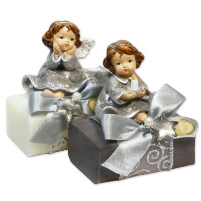 Sheep milk soap 100g decorated with an angel, Classic/christmas rose silver 
