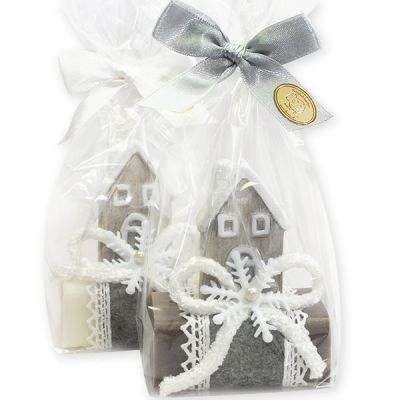 Sheep milk soap 100g decorated with a house in a cellophane, Classic/Christmas rose 