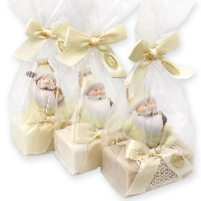 Sheep milk soap 100g decorated with Santa in a cellophane, Classic/Christmas rose/Almond oil 