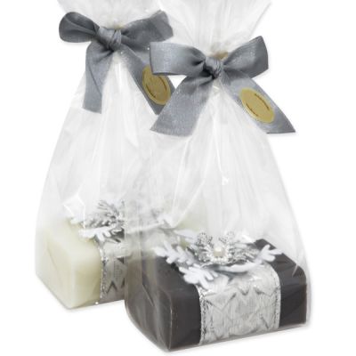 Sheep milk soap 100g decorated with a snowflake in a cellophane, Classic/Christmas rose 