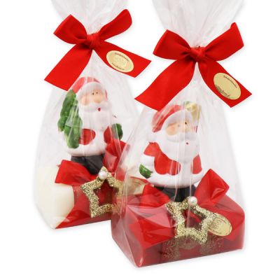 Schafmilchseife eckig 100g dekoriert mit Weihnachtsmann in Cello, Classic/Granatapfel 