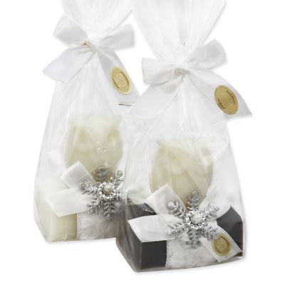 Sheep milk soap 100g decorated with a soap owl 50g in a cellophane, Classic/Christmas rose 