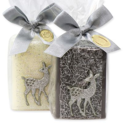 Sheep milk soap 100g decorated with a deer in a cellophane, Classic/Christmas rose 