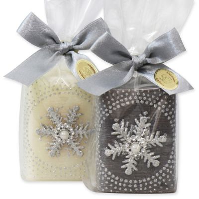 Sheep milk soap 100g decorated with a snowflake in a cellophane, Classic/Christmas rose 