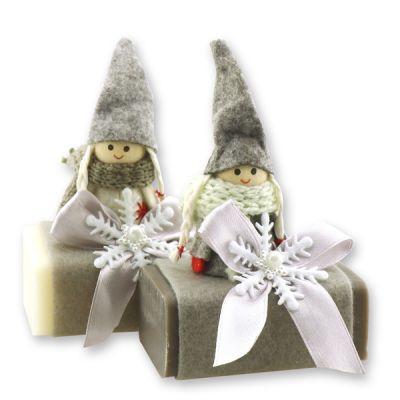Sheep milk soap 100g decorated with a gnome, Classic/christmas rose silver 