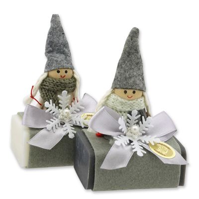 Sheep milk soap 100g decorated with a gnome, Classic/christmas rose silver 