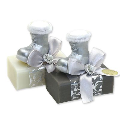 Sheep milk soap 100g decorated with a boot, Classic/Christmas rose 