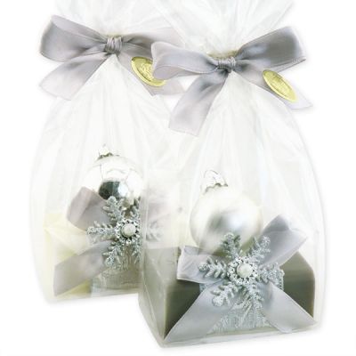 Sheep milk soap 100g decorated with a christmas ball in a cellophane, Classic/Christmas rose 