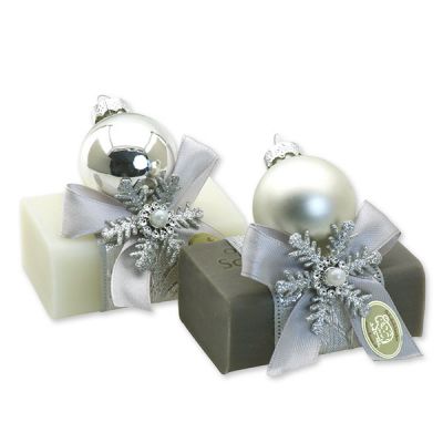 Sheep milk soap 100g decorated with a christmas ball, Classic/Christmas rose 