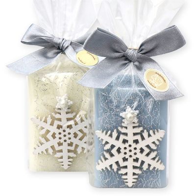 Sheep milk soap 100g, decorated with a snowflake in a cellophane, Classic/ice flower 