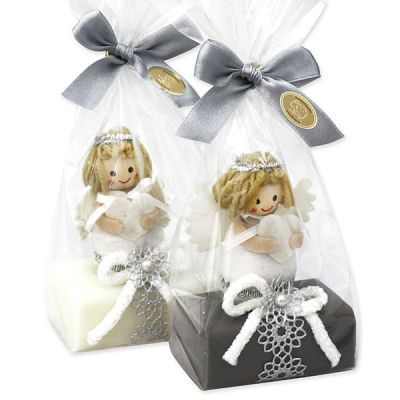 Sheep milk soap 100g decorated with an angel in a cellophane, Classic/christmas rose silver 