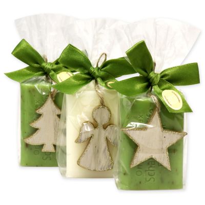 Schafmilchseife eckig 100g dekoriert mit weihnachtliche Motive in Cello, Classic/Eisenkraut 