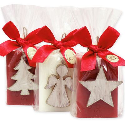 Schafmilchseife eckig 100g dekoriert mit weihnachtliche Motive in Cello, Classic/Granatapfel 