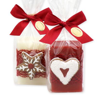 Schafmilchseife eckig 100g dekoriert mit Deko-Lebkuchen in Cello, Classic/Granatapfel 