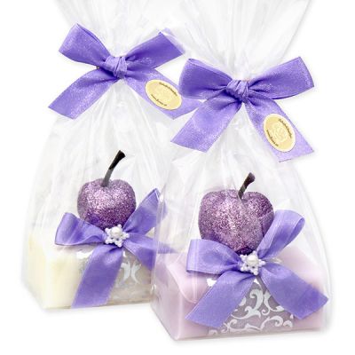 Sheep milk soap 100g, decorated with an apple in a cellophane, Classic/lilac 