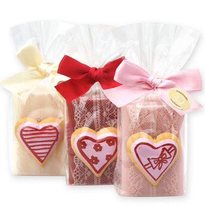 Sheep milk soap 100g decorated with a heart in a cellophane bag, Classic/Pomegranate/Magnolia 
