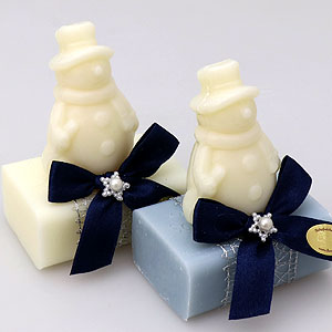 Sheep milk soap 100g, decorated with a soap snowman 40g, Classic/ice flower 