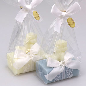 Sheep milk soap 100g decorated with a soap angel 20g in a cellophane, Classic/ice flower 