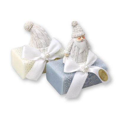 Schafmilchseife eckig 100g, dekoriert mit Weihnachtsfigur, Classic/Eisblume 