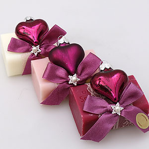 Sheep milk soap 100g, decorated with a glass christmas heart, sorted 