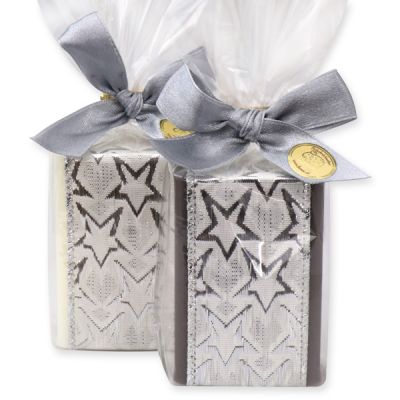 Sheep milk soap 100g decorated with a star ribbon in a cellophane, Classic/Christmas rose 