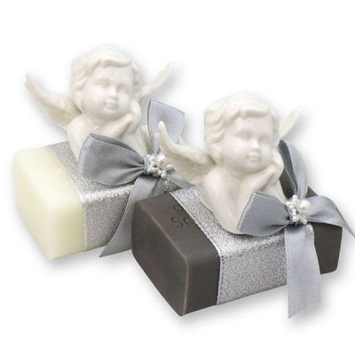Sheep milk soap 100g decorated with an angel, Classic/christmas rose silver 