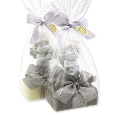 Sheep milk soap 100g decorated with an angel "Igor" in a cellophane, Classic/christmas rose silver 