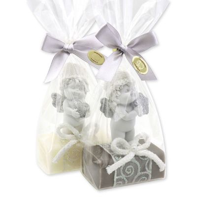 Sheep milk soap 100g decorated with an angel "Igor" in a cellophane, Classic/christmas rose silver 