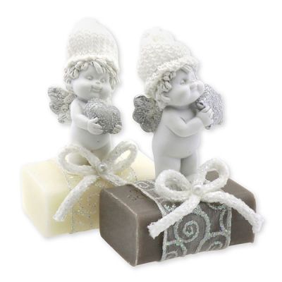 Sheep milk soap 100g decorated with an angel "Igor", Classic/christmas rose silver 