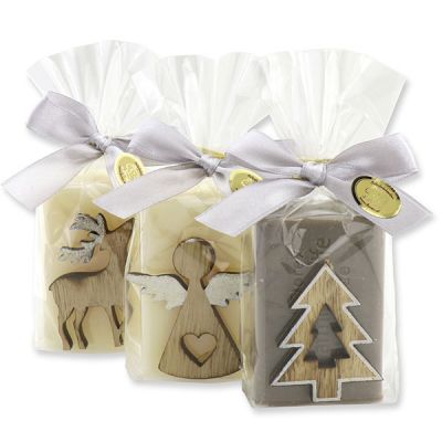 Sheep milk soap 100g decorated with christmas motifs in a cellophane bag, Classic/Christmas rose 