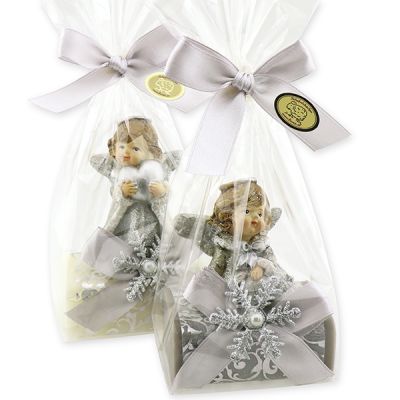 Sheep milk soap 100g decorated with an angel in a cellophane, Classic/christmas rose silver 