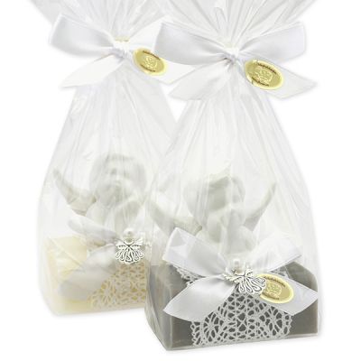 Sheep milk soap 100g decorated with an angel in a cellophane, Classic/Christmas rose 