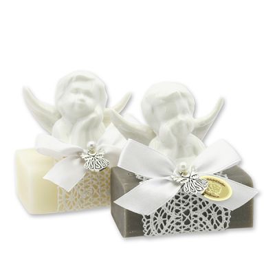 Sheep milk soap 100g decorated with an angel, Classic/Christmas rose 