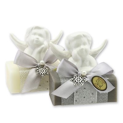 Sheep milk soap 100g decorated with an angel, Classic/Christmas rose 