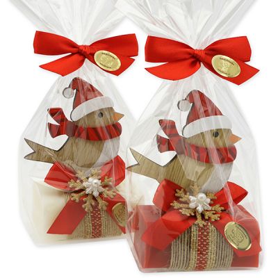 Sheep milk soap 100g decorated with a bird in a cellophane, Classic/Pomegranate 