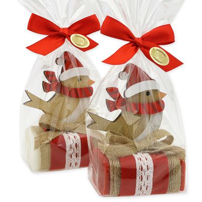 Sheep milk soap 100g decorated with a bird in a cellophane, Classic/Pomegranate 